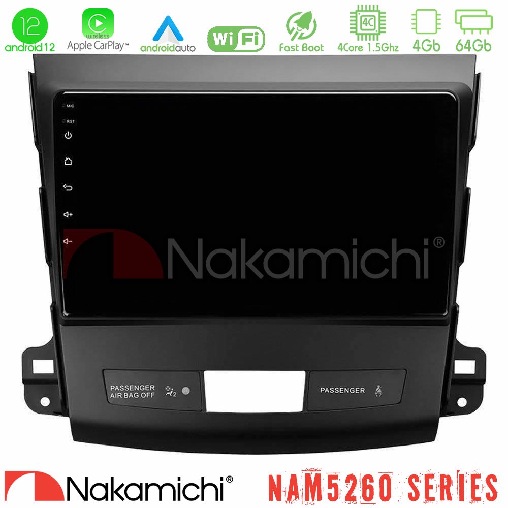 Nakamichi Nam5260 Series 4core Android12 4+64gb Mitsubishi Outlander/citroen c-Crosser/peugeot 4007 Navigation Multimedia Tablet 9 με Carplay &Amp; Android Auto u-n44-Mt662