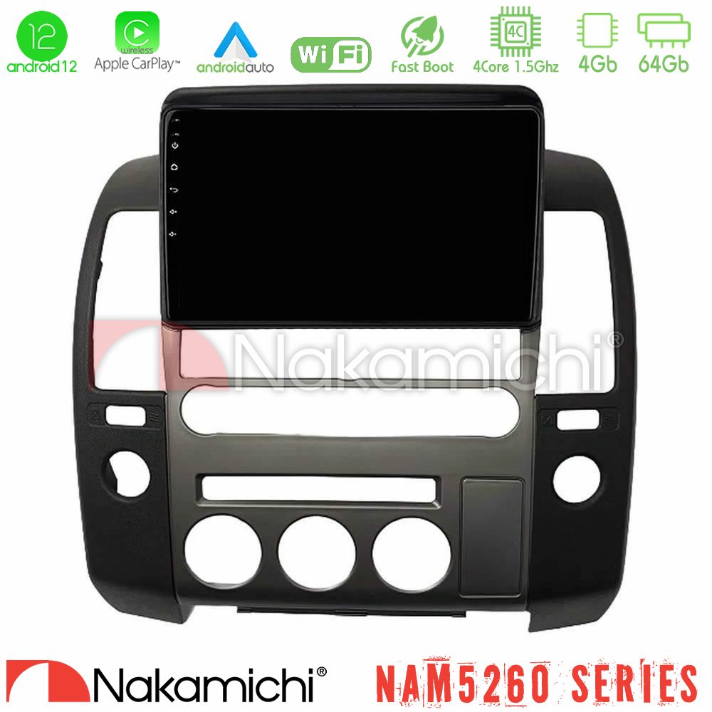 Nakamichi Nam5260 Series 4core Android12 4+64gb Nissan Navara d40 2006-2012 (με Εργ.οθόνη) Navigation Multimedia Tablet 9 με Carplay &Amp; Android Auto u-n44-Ns1340