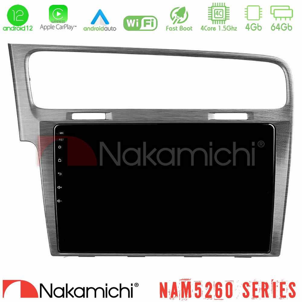 Nakamichi Nam5260 Series 4core Android12 4+64gb vw Golf 7 Navigation Multimedia Tablet 10 με Carplay &Amp; Android Auto u-n44-Vw0003al