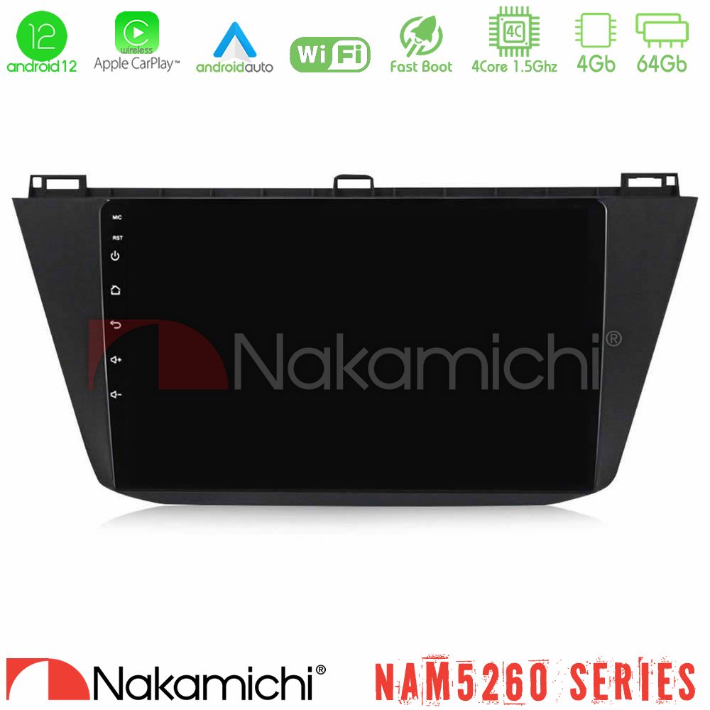 Nakamichi Nam5260 Series vw Tiguan 2016-2022 4core Android12 4+64gb Navigation Multimedia Tablet 10″ με Carplay &Amp; Android Auto u-n44-Vw0082