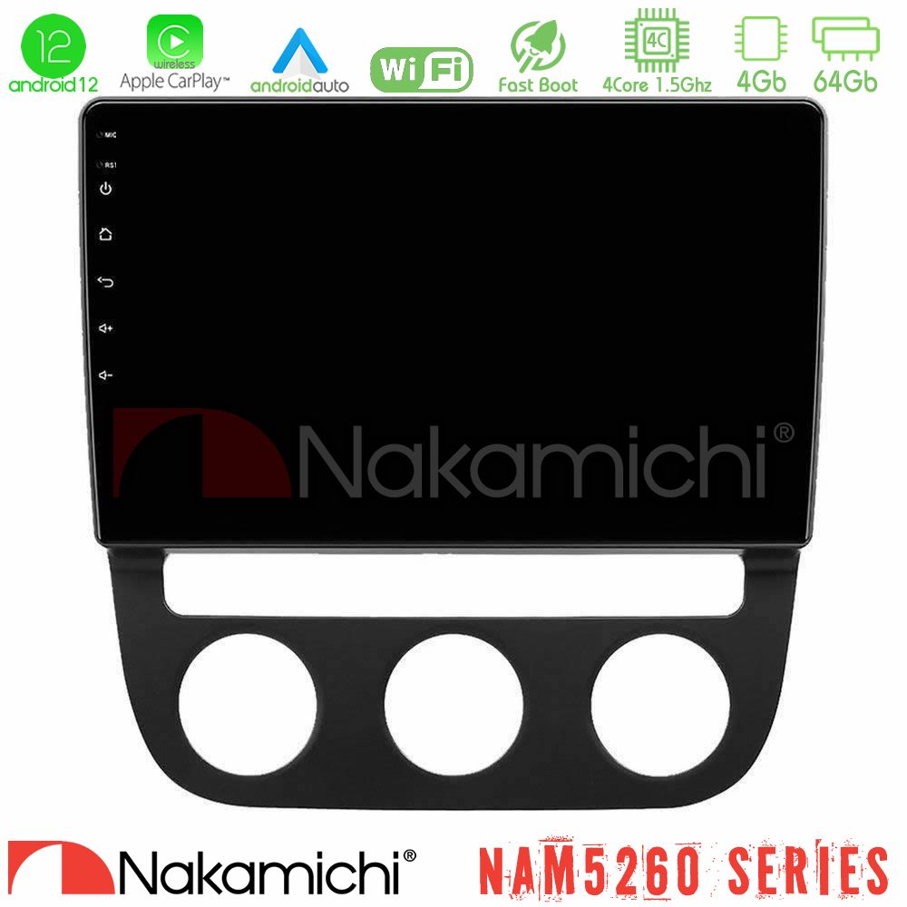 Nakamichi Nam5260 Series 4core Android12 4+64gb vw Jetta Navigation Multimedia Tablet 10 με Carplay &Amp; Android Auto u-n44-Vw0394