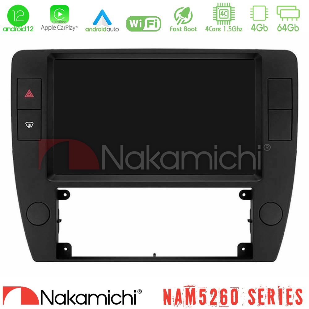 Nakamichi Nam5260 Series 4core Android12 4+64gb vw Passat b5 2001-2005 Navigation Multimedia Tablet 9 με Carplay &Amp; Android Auto u-n44-Vw1370