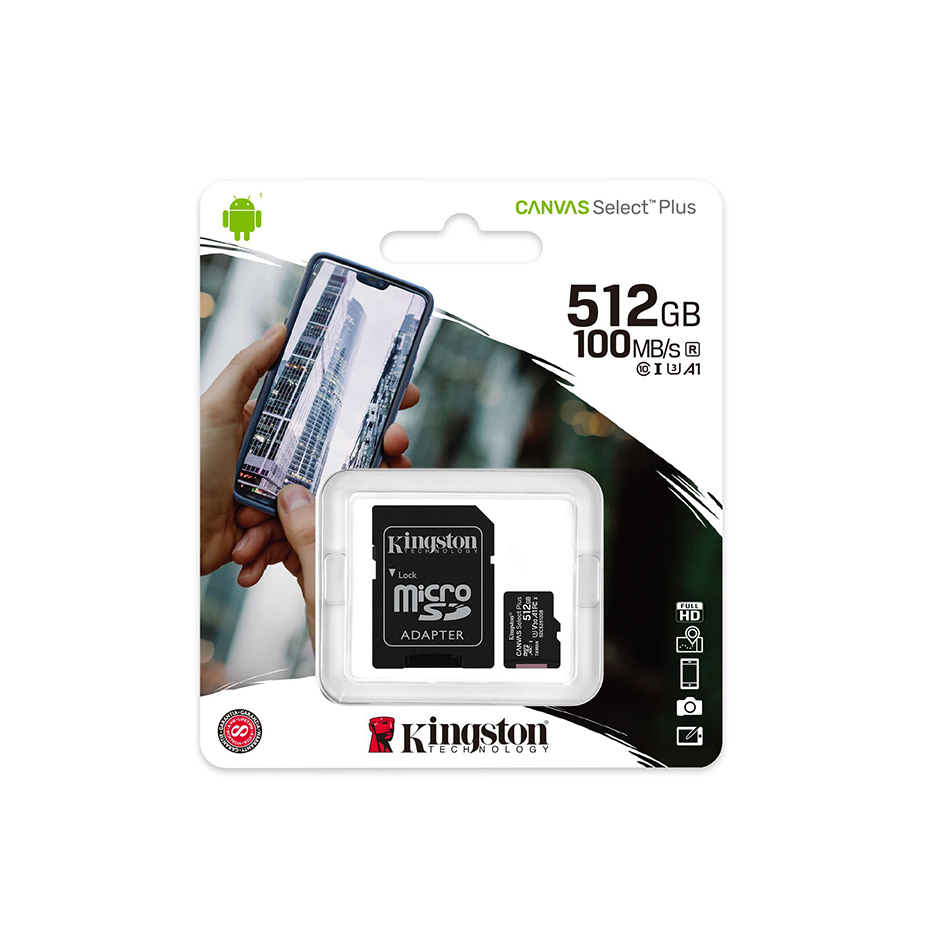 Kingston Micro Secure Digital 512GB microSDXC Canvas Select Plus 80R CL10 UHS-I Card + SD Adapter (SDCS2/512GB)