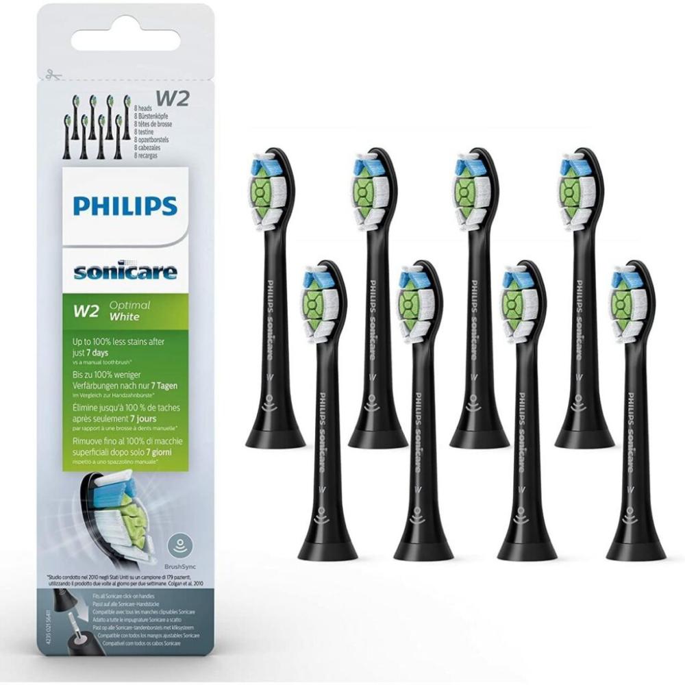 Philips Sonicare W2 Optimal White Standard Ανταλλακτικές Κεφαλές για Ηλεκτρική Οδοντόβουρτσα Black 8τμχ (HX6068/13) (PHIHX6068-13)