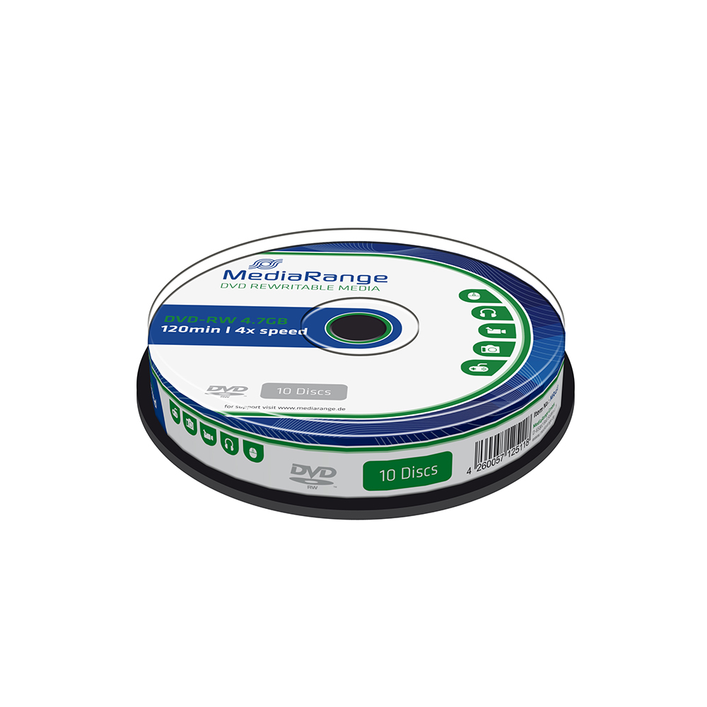 MediaRange DVD-RW 120' 4.7GB 4x Rewritable Cake Box x 10 (MR450)