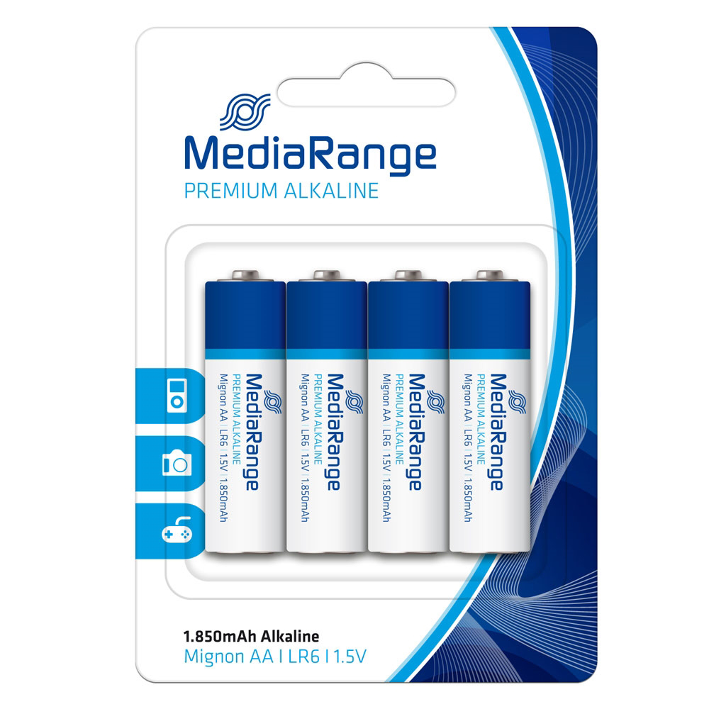 MediaRange Premium Alkaline Batteries Mignon AA|LR6|1.5V Pack 4 (MRBAT104)