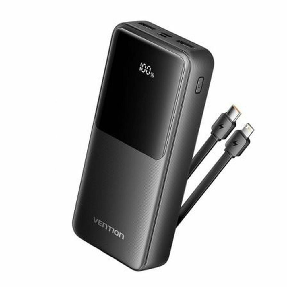 VENTION 20.000mAh Power Bank (Micro-USB + USB-C + USB-A + USB-A) with Built-In Type-C and Lightning Cables 22.5W Black Led Display Type (FHPB0) (VENFHPB0)