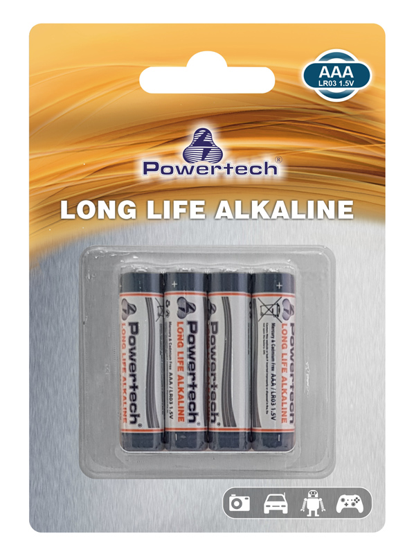 POWERTECH Long Life Αλκαλικές μπαταρίες PT-942, AAA LR03 1.5V, 4τμχ