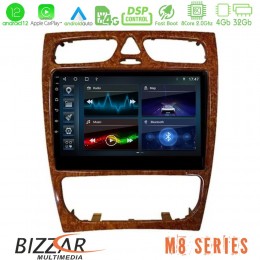 Bizzar m8 Series Mercedes c Class (W203) 8core Android12 4+32gb Navigation Multimedia 9 (Wooden Style) u-m8-Mb0925w