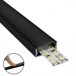 GloboStar® SURFACE-PROFILE 70810-1M Προφίλ Αλουμινίου - Βάση & Ψύκτρα Ταινίας LED με Μαύρο Φιμέ Κάλυμμα - Επιφανειακή Χρήση - Πατητό Κάλυμμα - Μαύρο - 1 Μέτρο - Μ100 x Π2.4 x Υ1.1cm