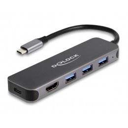 DELOCK docking station 64171, 5 θυρών, USB-C σύνδεση, 85W PD, 4K, γκρι