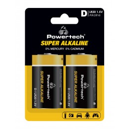 POWERTECH αλκαλικές μπαταρίες Super Alkaline PT-1217, LR20, 1.5V, 2τμχ