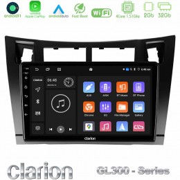 Clarion Gl300 Series 4core Android11 2+32gb Toyota Yaris Navigation Multimedia Tablet 9 (Μαύρο Χρώμα) με Carplay & Android Auto u-gl3-Ty626b