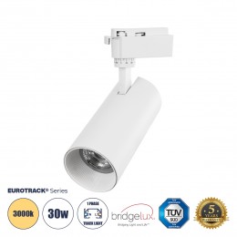 Globostar BEAMTRACK 60814 Μονοφασικό Φωτιστικό Σποτ Ράγας LED 30W 230V 3600lm 30° Acrylic HQ LENS AC 220-240V IP20 Φ7.4 x Υ17.9cm Θερμό Λευκό 3000k - EUROTRACK® System 1L+1N - Λευκό - Bridgelux Chip - TUV Certified Driver - 5 Χρόνια Εγγύηση