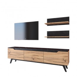 Σύνθετο σαλονιού Kasia pakoworld oak-μαύρο μαρμάρου 180x35x48,5εκ