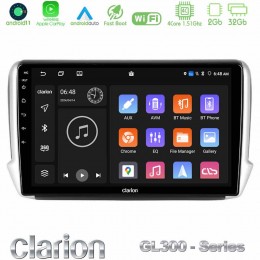 Clarion Gl300 Series 4core Android11 2+32gb Peugeot 208/2008 Navigation Multimedia Tablet 10 με Carplay &Amp; Android Auto u-gl3-Pg0164