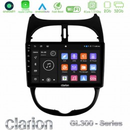 Clarion Gl300 Series 4core Android11 2+32gb Peugeot 206 Navigation Multimedia Tablet 9 με Carplay &Amp; Android Auto u-gl3-Pg0540