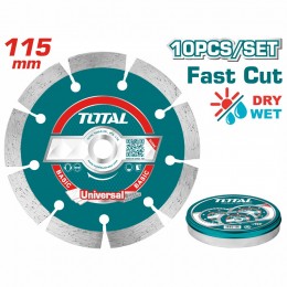 TOTAL ΔΙΑΜΑΝΤΟΔΙΣΚΟΙ ΞΗΡΑΣ ΚΟΠΗΣ 115mm 10TEM ΣΕ ΜΕΤΑΛΛΙΚΟ ΚΟΥΤΑΚΙ (TAC2111153M)