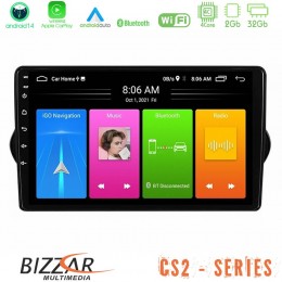 Bizzar cs2 Series 4core Android14 2+32gb Fiat Tipo 2015-2022 (Sedan) Navigation Multimedia Tablet 9" με Carplay & Android Auto u-cs2-Ft0802