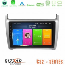 Bizzar cs2 Series 4core Android14 2+32gb vw Polo 2014-2017 Navigation Multimedia Tablet 9" με Carplay & Android Auto (Silver) u-cs2-Vw0069hs