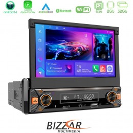 Bizzar 1din Deck 4core Android14 2+32gb Navigation Multimedia Deckless 7" με Carplay/androidauto u-bl-7002