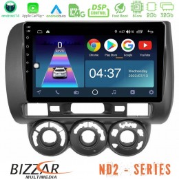 Bizzar nd2 Series 8core Android14 2+32gb  Honda Jazz 2002-2008 (Manual A/c) Navigation Multimedia Tablet 9" με Carplay & Android Auto u-nd2-Hd0589