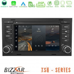 Bizzar Audi a4 2004-2007 8core Android14 4+64gb Navigation Multimedia Deckless 7" με Carplay/androidauto (Oem Style) u-ts8-Au64